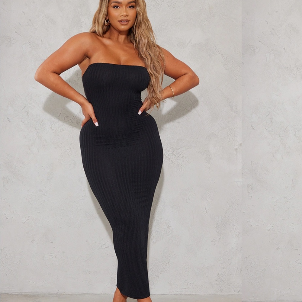 Black Shape Textured Bandeau Midaxi Dress